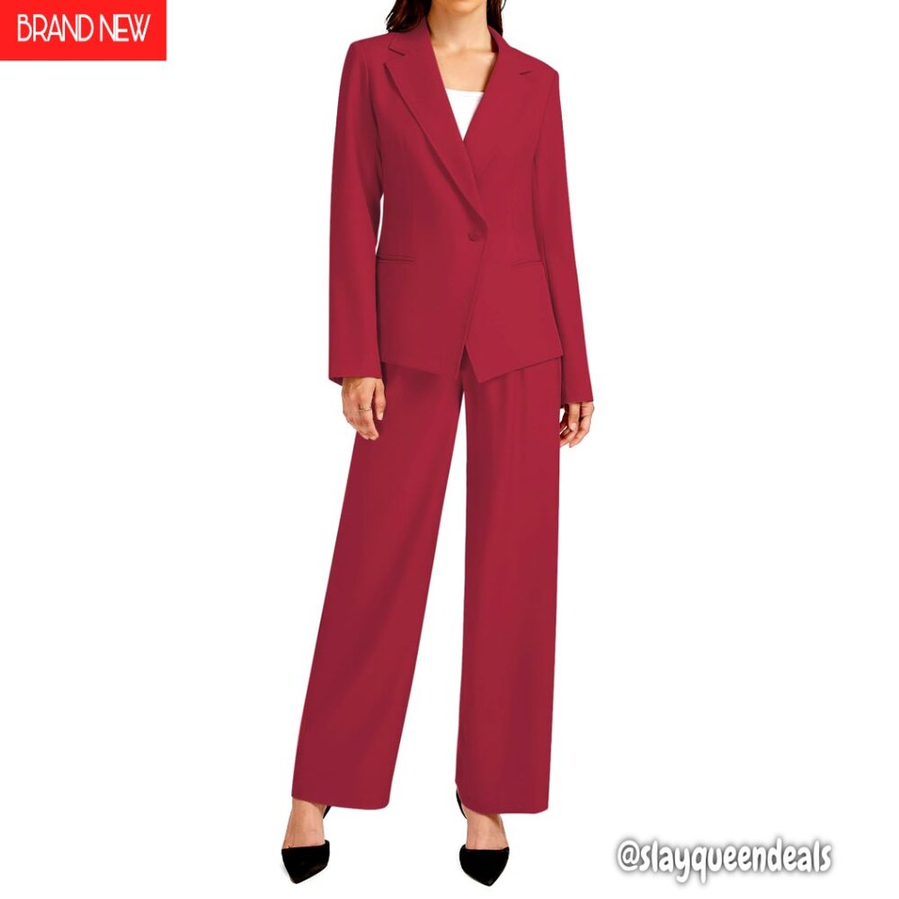 Women's 2-Piece Blazer Set, Wide Leg Pants, Business Casual Suit, Machine
